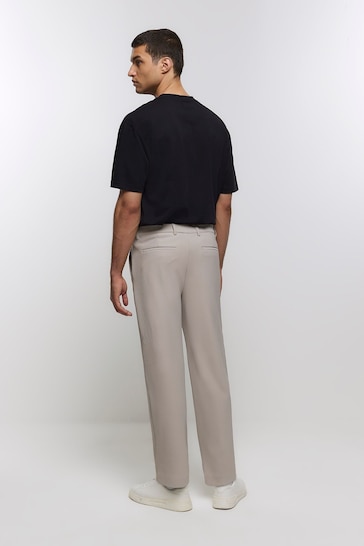 River Island Cream Plisse Tapered Trousers
