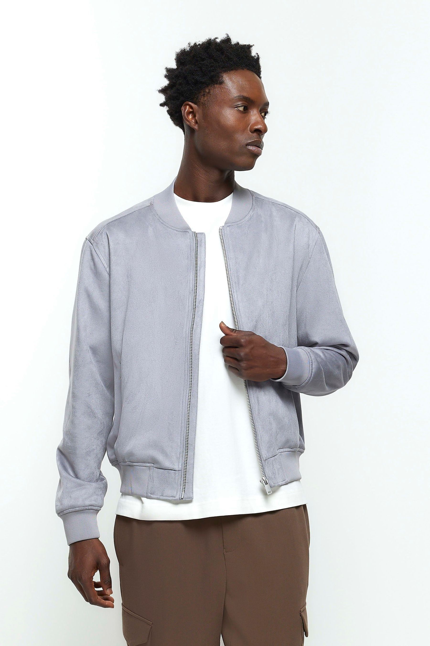 Buy River Island Blue Regular Fit Suedette Bomber Jacket from the Next UK online shop