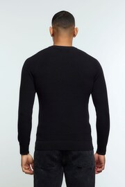 River Island Black Muscle Fit Rib Crew Jumper - Image 2 of 6
