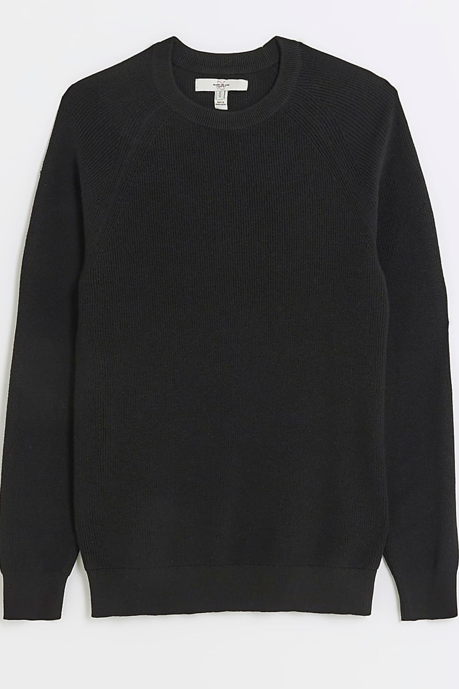River Island Black Muscle Fit Rib Crew Jumper - Image 5 of 6
