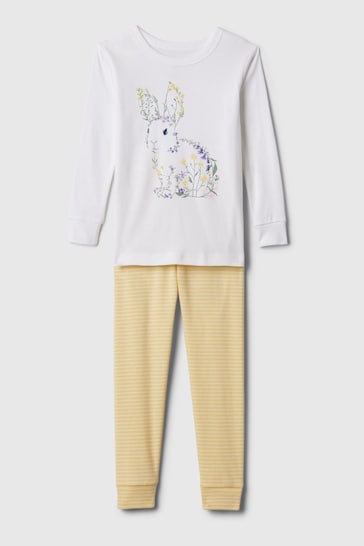 Gap White/Yellow Organic Cotton Graphic Print Pyjama Set (12mths-5yrs)