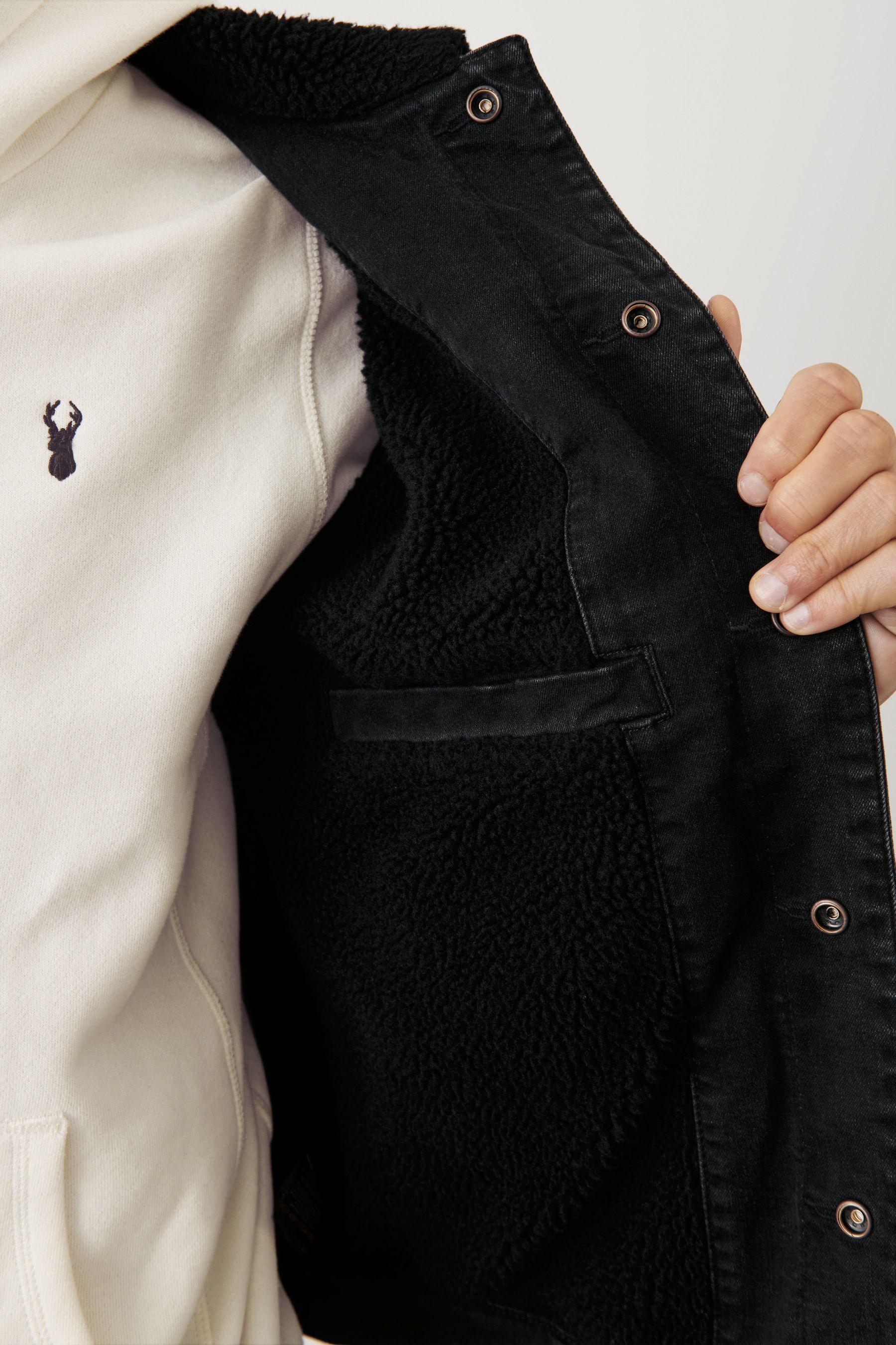 Buy Black Borg Collar Denim Jacket from Next Luxembourg