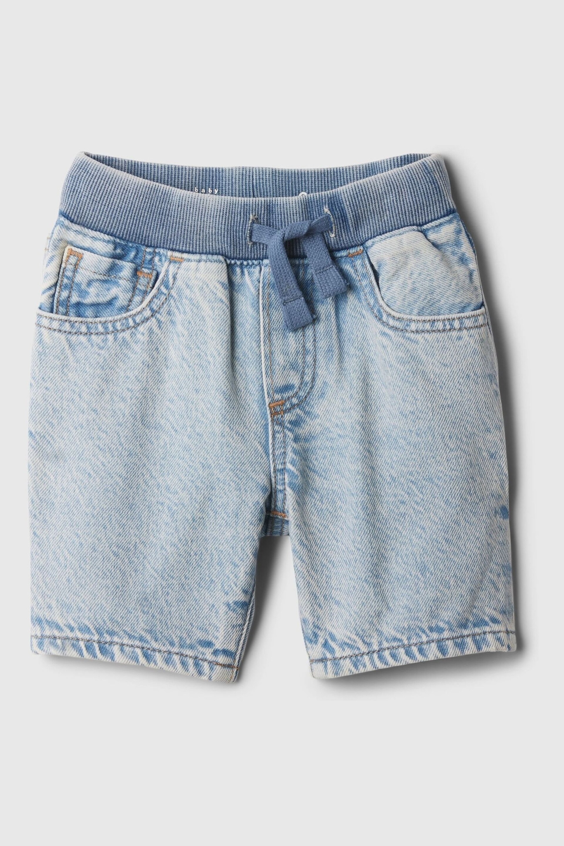 Gap Light Blue Dark Wash Denim Rib Waist Baby Pull On Shorts (6mths-5yrs) - Image 1 of 2