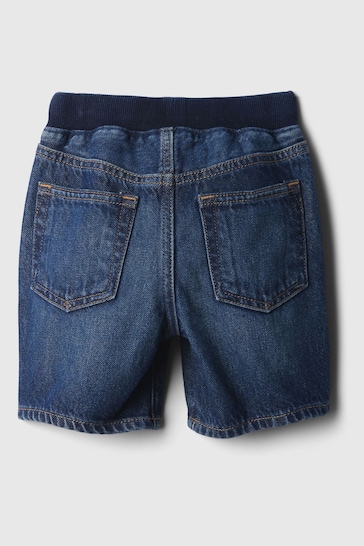 Gap Navy Blue Dark Wash Denim Rib Waist Baby Pull On Shorts (6mths-5yrs)