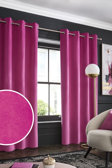 Bright Pink Matte Velvet Lined Eyelet Curtains