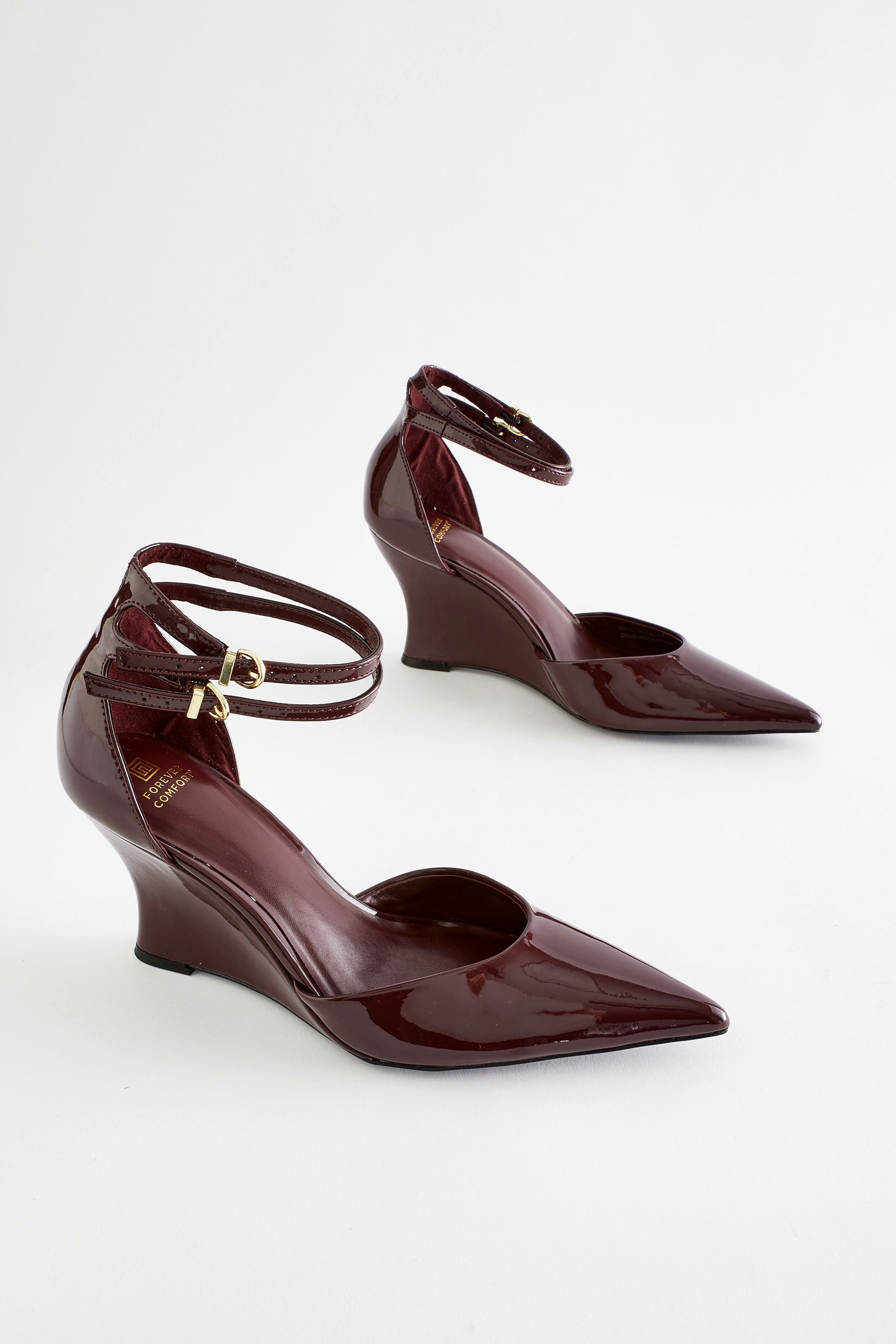 Buy Burgundy Red Forever Comfort Double Strap Point Toe Curvy Wedges from Next Luxembourg