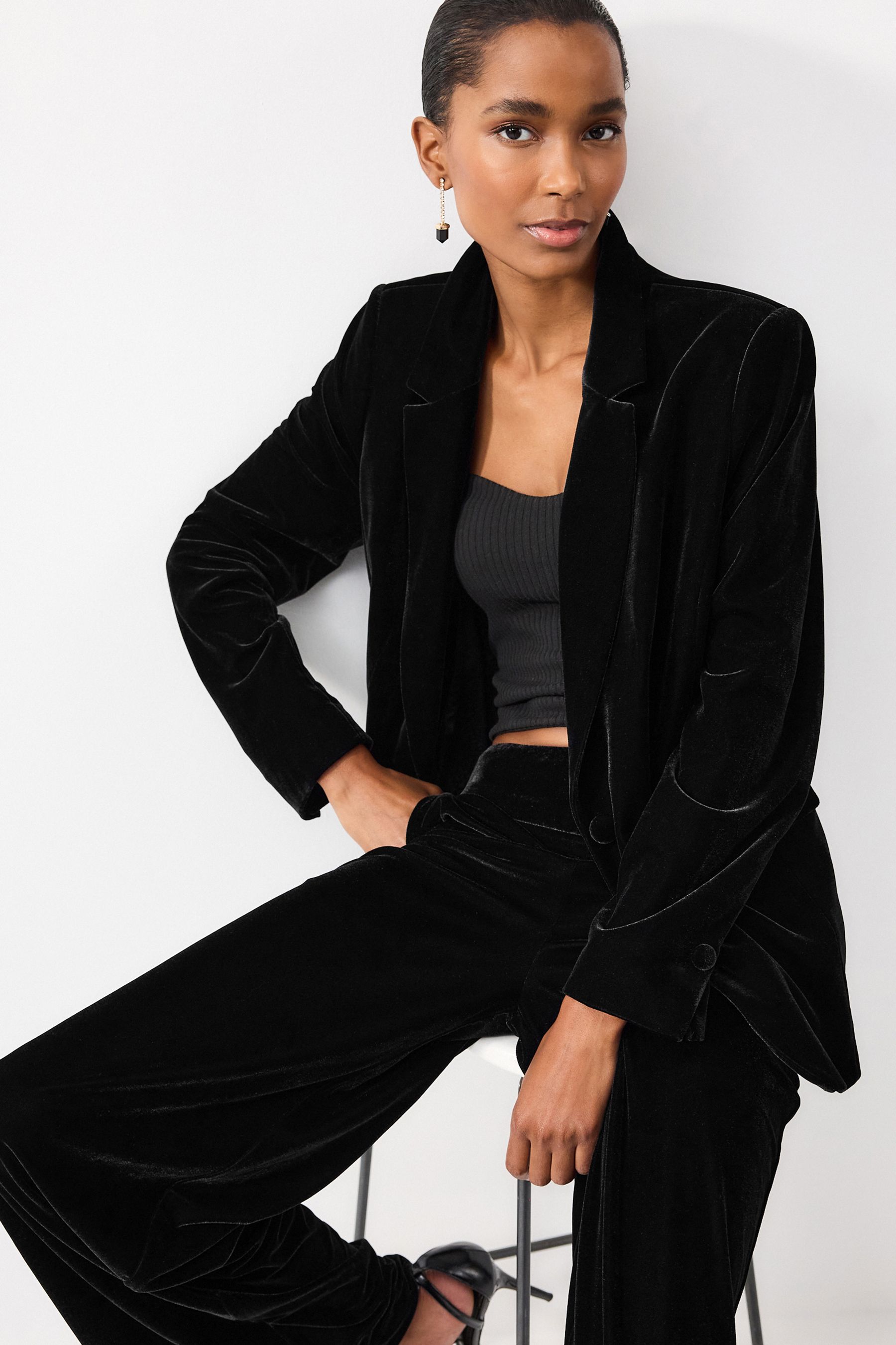 Black velvet blazer womens uk online