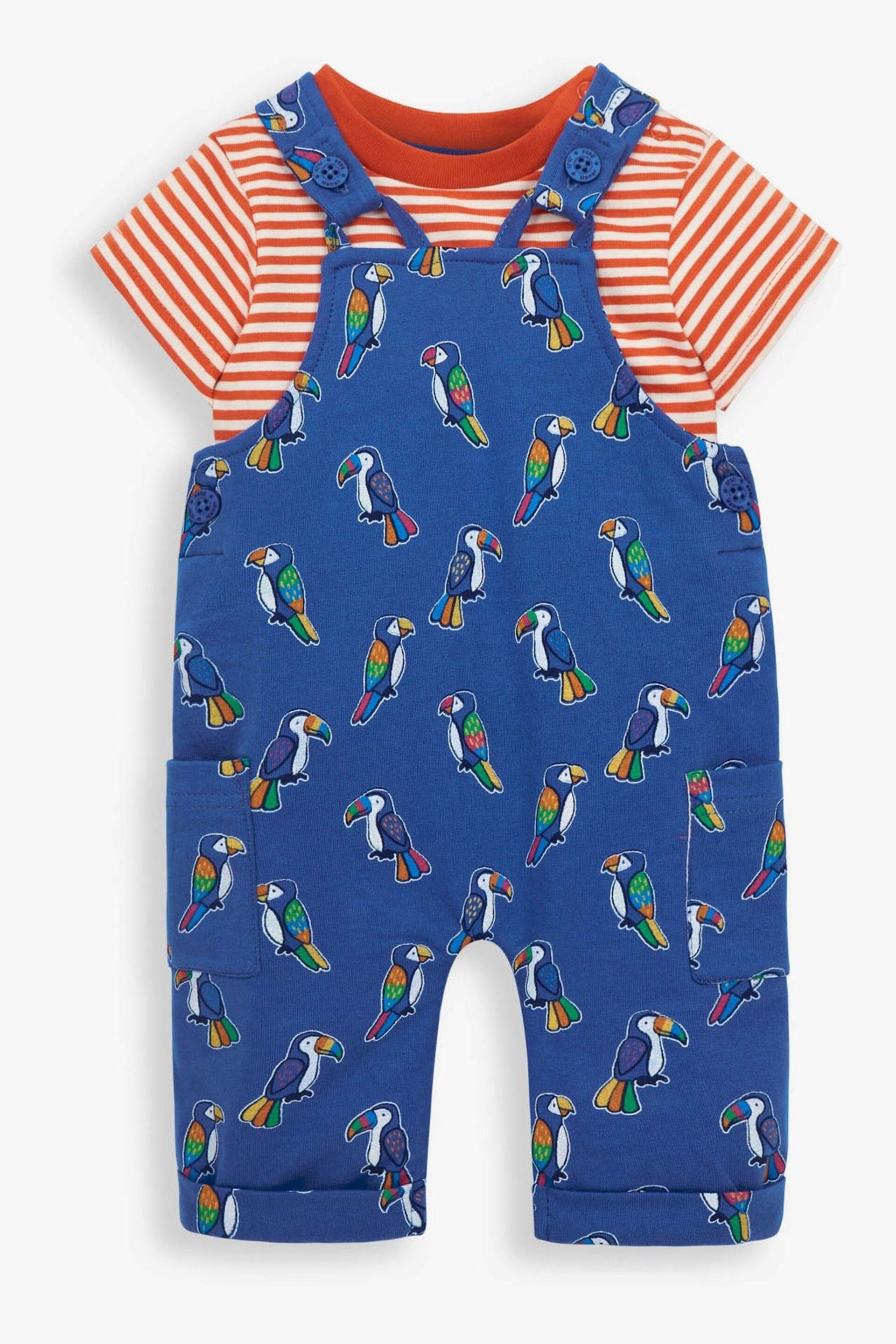 JoJo Maman Bébé Cobalt 2-Piece Toucan Print Baby Dungarees Set - Image 1 of 3