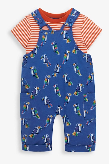 JoJo Maman Bébé Cobalt 2-Piece Toucan Print Baby Dungarees Set