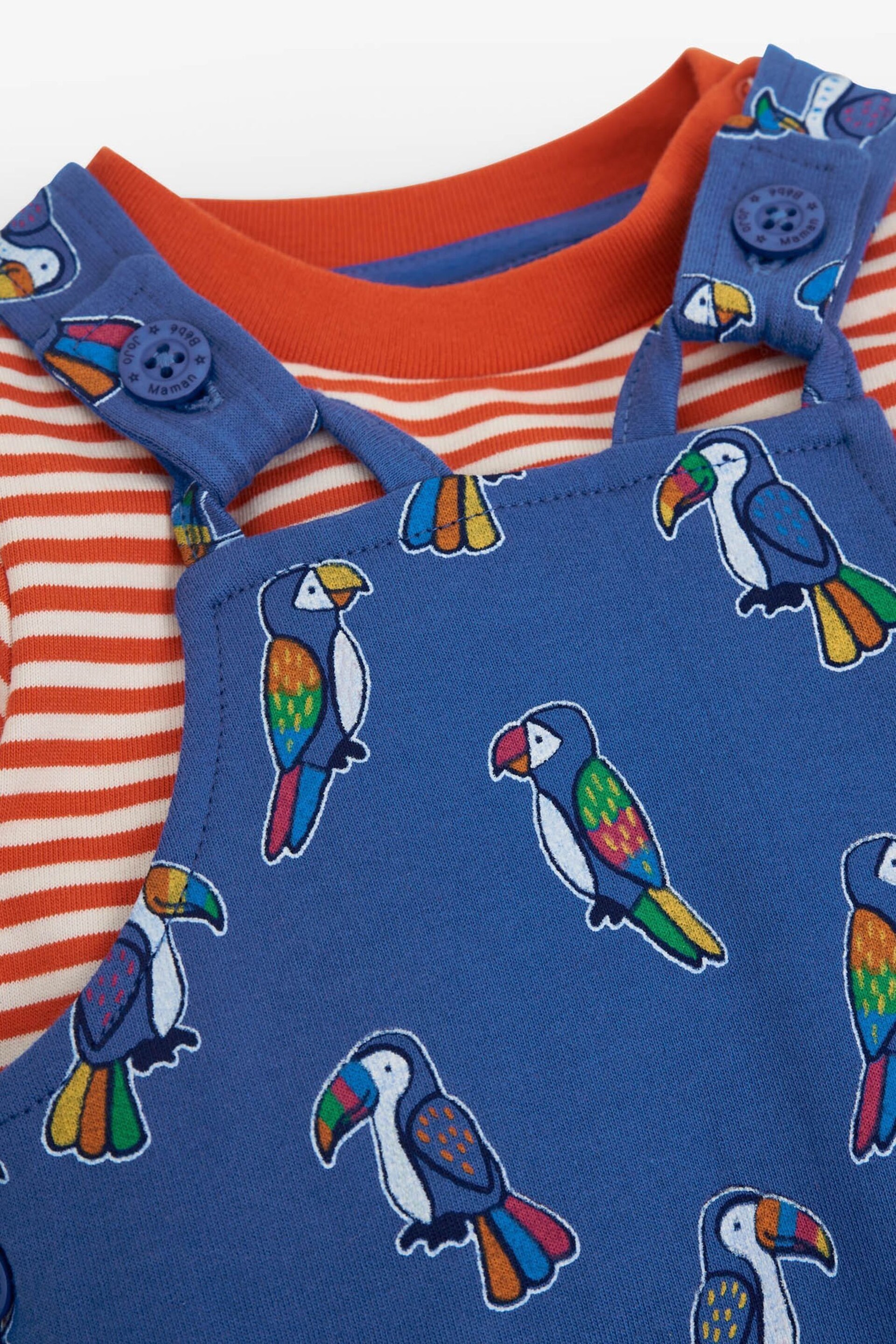 JoJo Maman Bébé Cobalt 2-Piece Toucan Print Baby Dungarees Set - Image 3 of 3