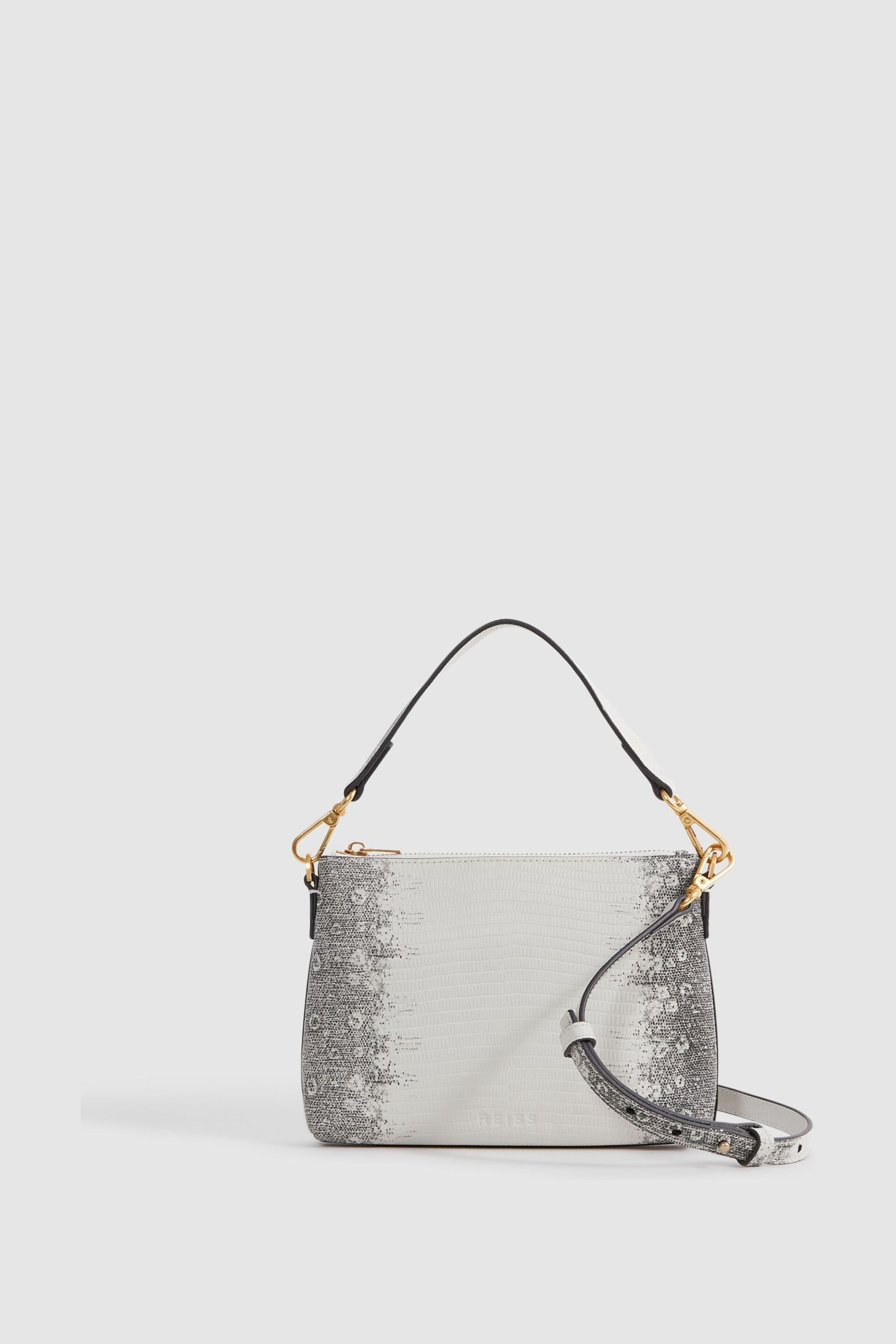 Reiss Grey/White Brompton Leather Double Strap Pouch Bag - Image 1 of 5