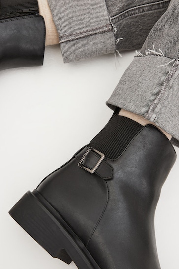 Black Regular/Wide Fit Forever Comfort® Buckle Detail Ankle Boots