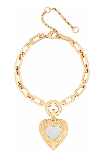 Mood Gold Tone Mother Of Pearl Textured Heart T-Bar Bracelet