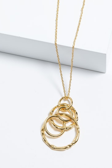 Mood Gold Tone Polished Fluid Multi Ring Long Pendant Necklace