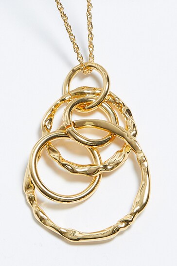 Mood Gold Tone Polished Fluid Multi Ring Long Pendant Necklace
