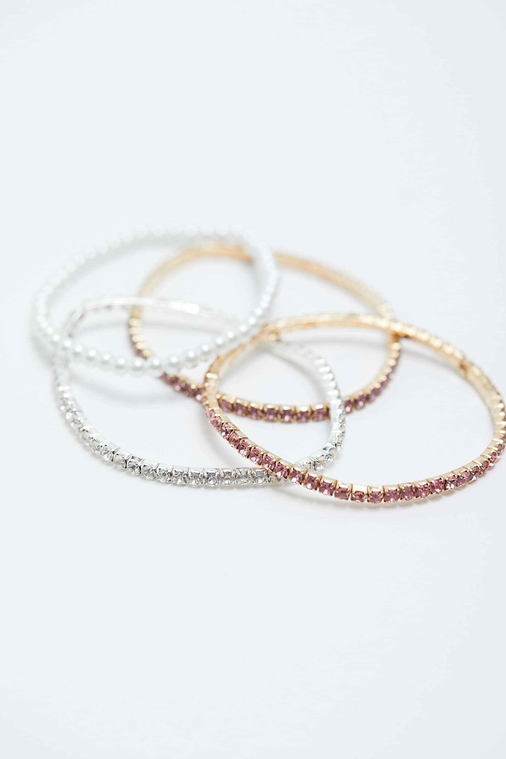 Mood Multi Tonal And Pearl Stretch Bracelets 4 Pack - Image 3 of 4