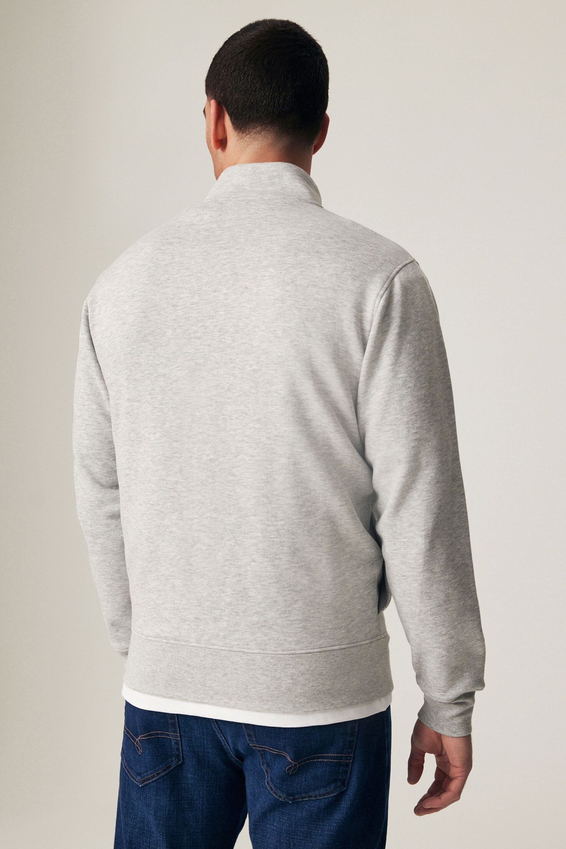 Light Grey Zip Through Funnel Neck Jersey Cotton Rich Zip Through Funnel Neck Sweatshirt - Image 4 of 8
