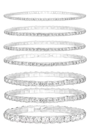 Mood Silver Tone Crystal Mixed Stone Stretch Bracelets 5 Pack