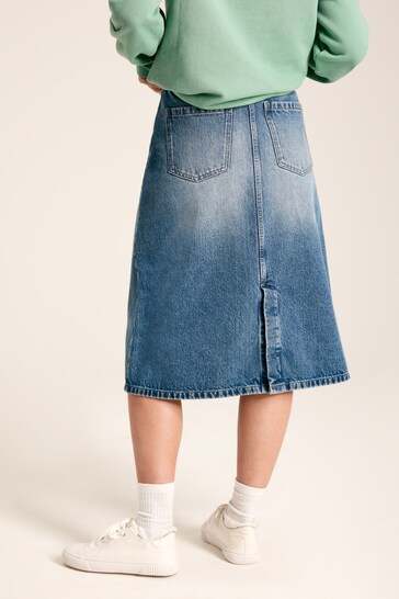 Joules Blue Button Front Denim Midi Skirt