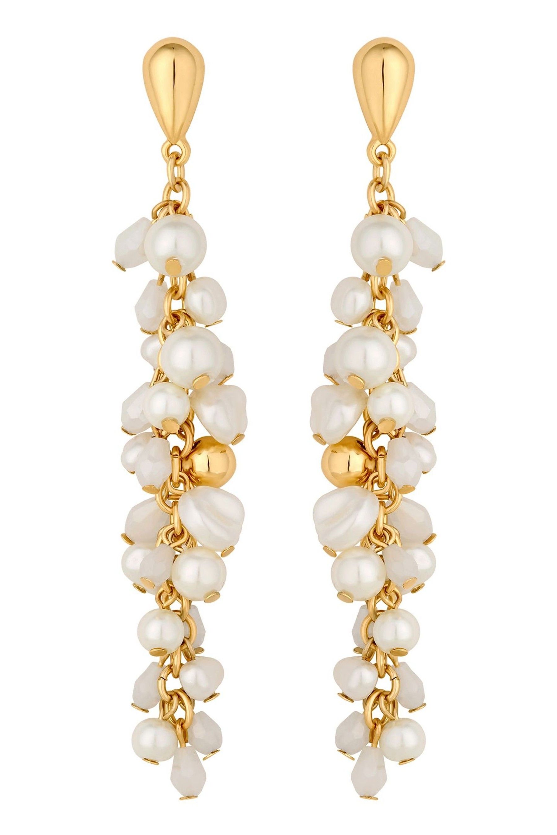 Gold Cream Pearl Dangle Earrings - 23mm Elegant Drop Earrings With Cream Colored Pearls