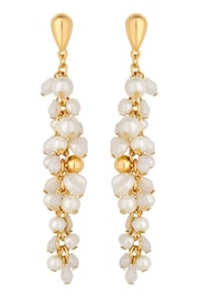 Mood Gold Tone Pearl And Polished Cluster Long Drop Earrings - Image 1 of 3
