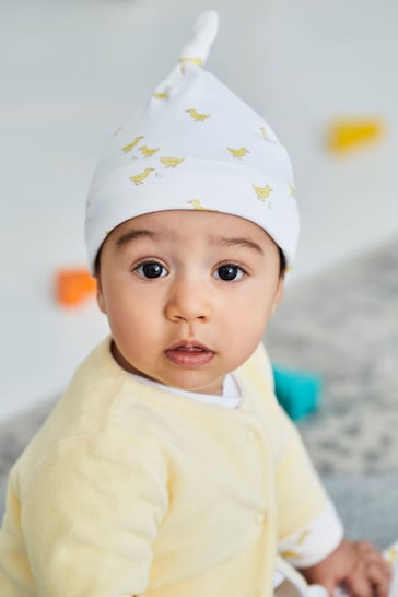 JoJo Maman Bébé White Duck Print Cotton Baby Hat