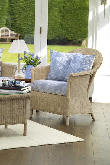 Laura Ashley Natural Garden Bewley Indoor Rattan Chair with Waxham Pale Seaspray Cushions