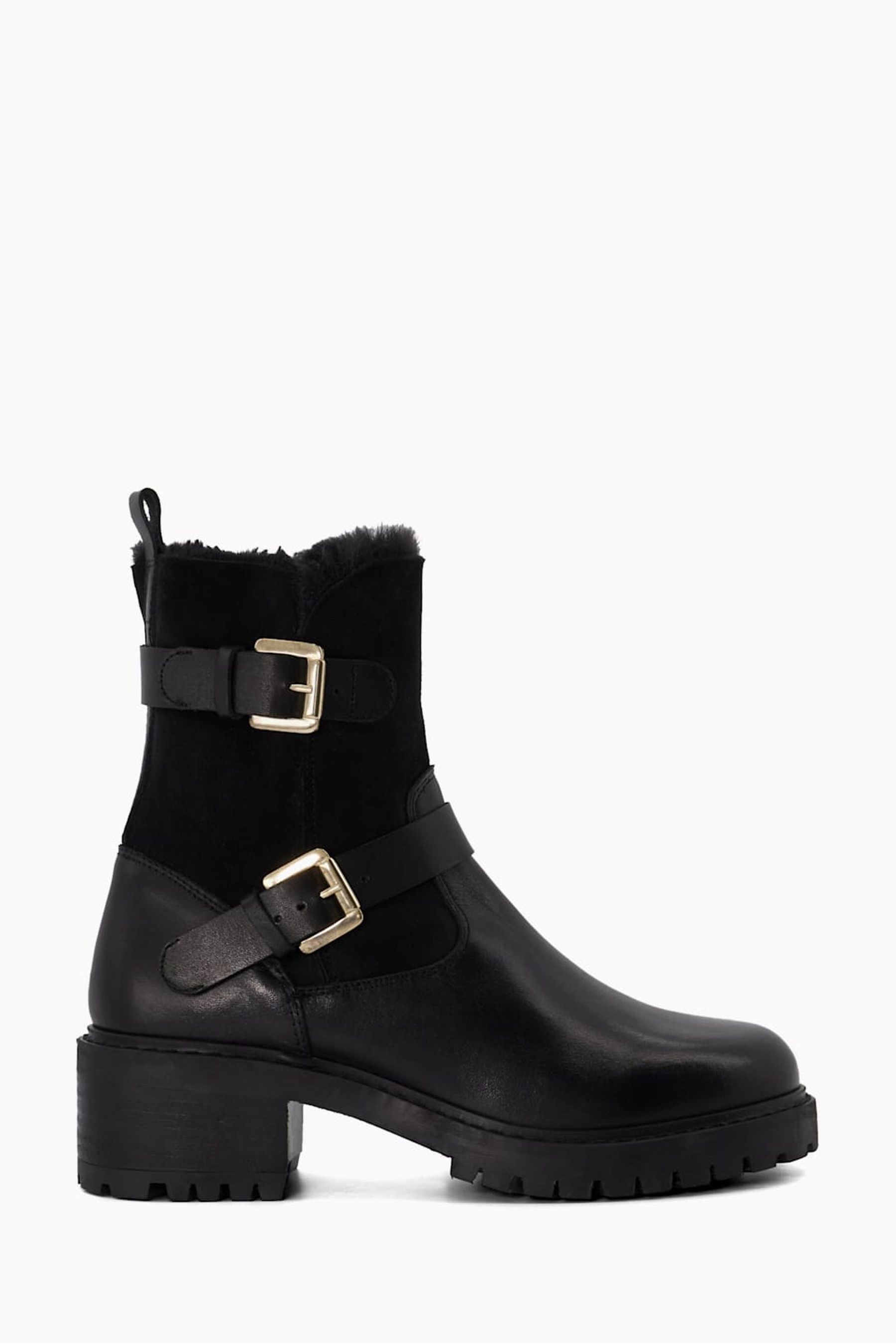 Buy Dune London Perform Faux Fur Lined Buckle Biker Black Boots