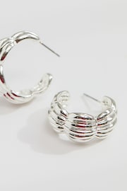 Mood Silver Tone Recycled Polished Tapered Ribbed Hoop Earrings - Image 2 of 2