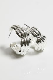 Mood Silver Tone Recycled Polished Tapered Ribbed Hoop Earrings - Image 3 of 3