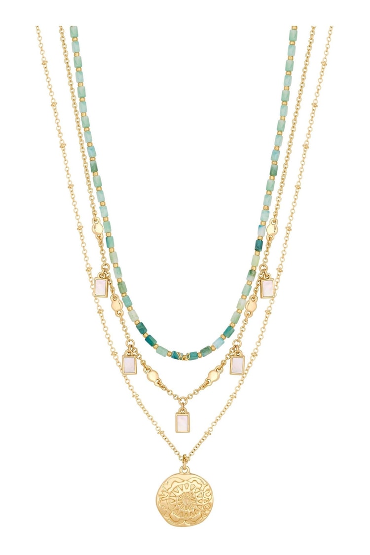 Mood Gold Coastal Bead And Mother Of Pearl Charm Layered Necklaces Pack of 3 - Image 1 of 4