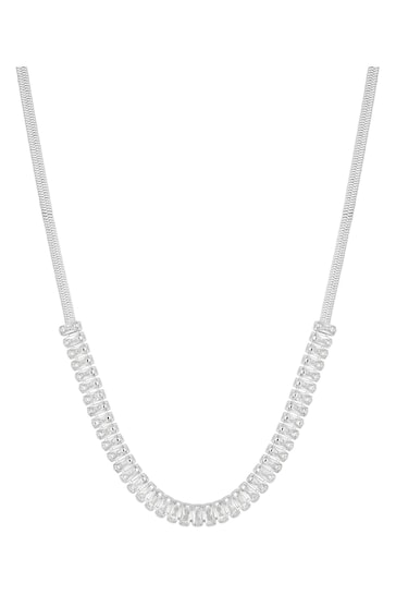 Mood Silver Tone Crystal Baguette Choker Necklace