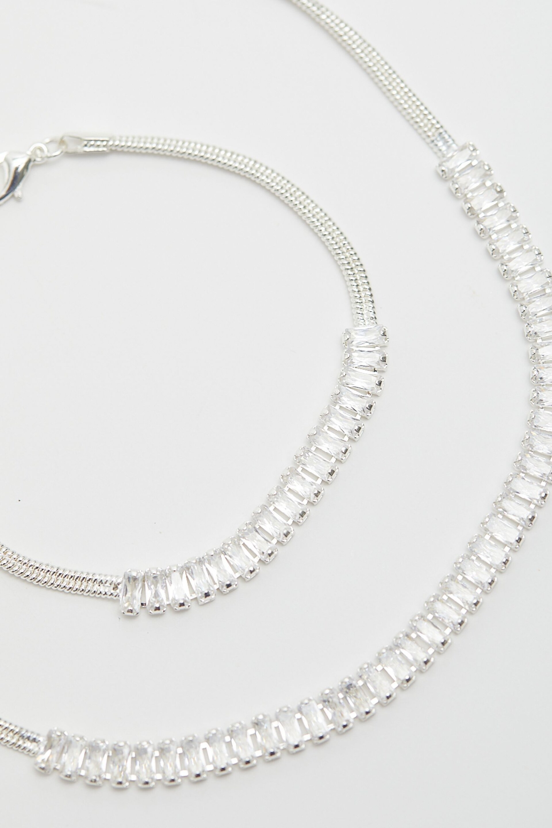 Mood Silver Tone Crystal Baguette Choker Necklace - Image 3 of 4