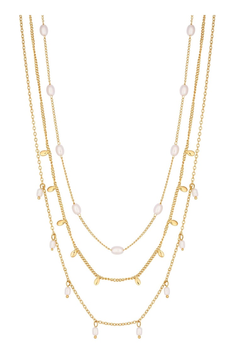 Mood Gold Tone Crystal And Pearl Charm Layered Necklace - Image 1 of 3