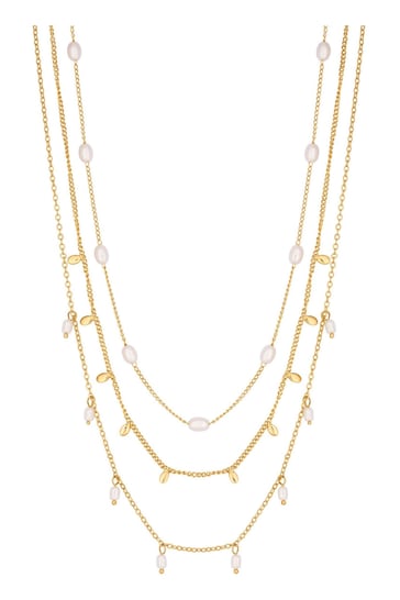 Mood Gold Tone Crystal And Pearl Charm Layered Necklace