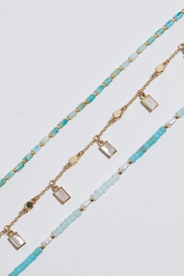 Mood Gold Tone Coastal Bead And Mother Of Pearl Charm Bracelets Pack of 3