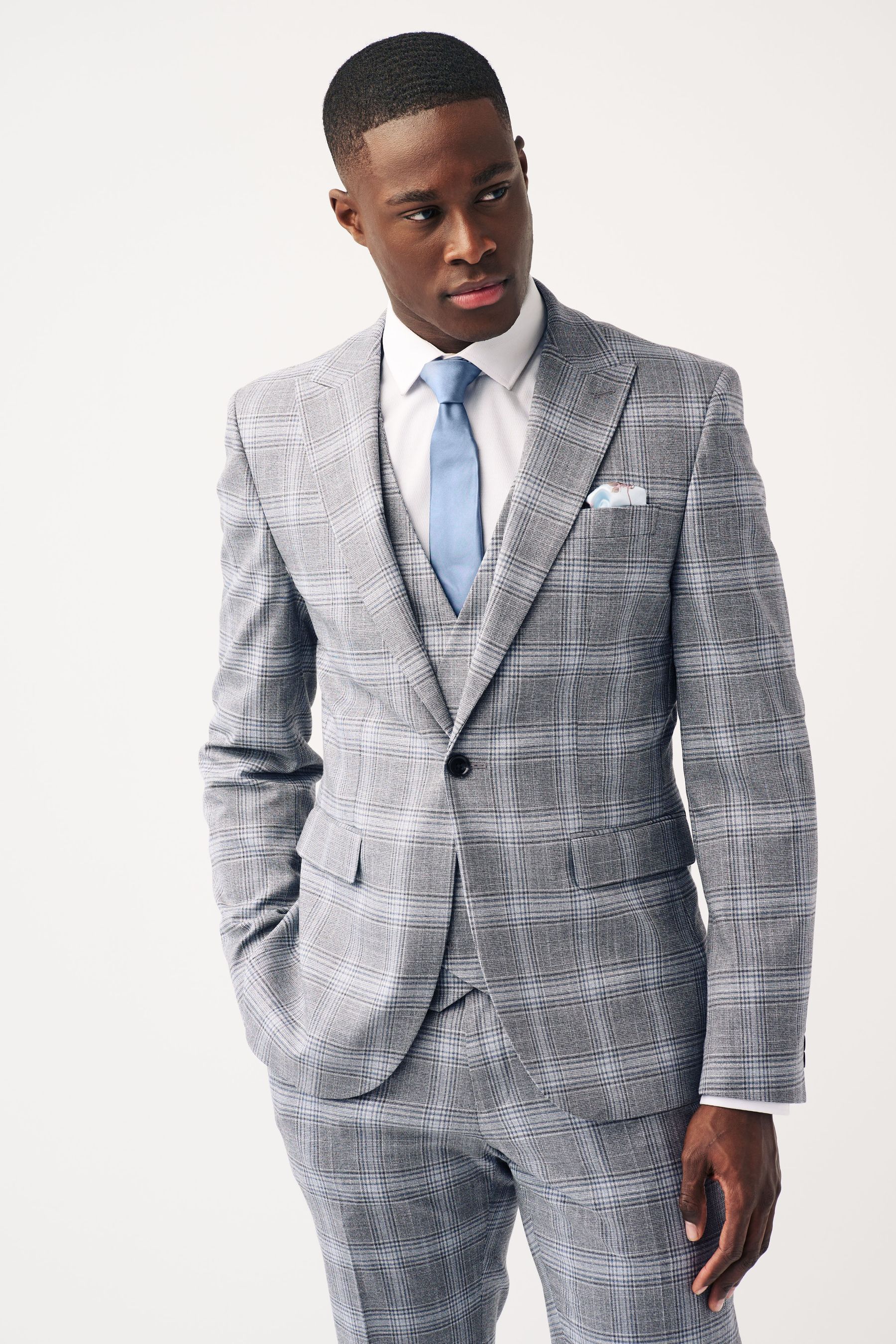 Double breasted light grey suit hot sale