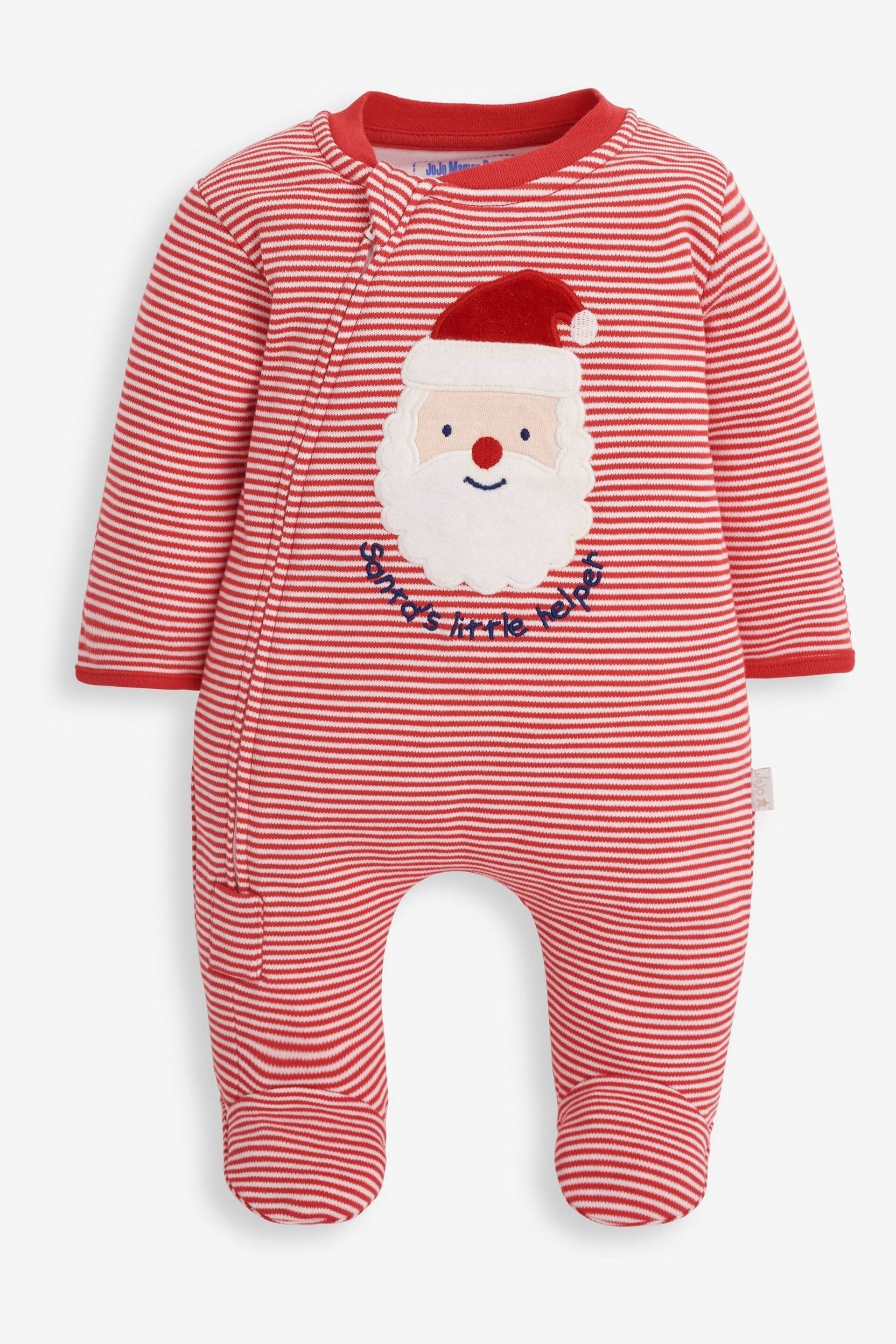 JoJo Maman Bébé Red Santa Appliqué Zip Sleepsuit - Image 3 of 4