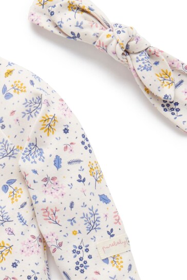 Purebaby Cream Floral 2 Piece Sleepsuit & Headband  Baby Gift Set