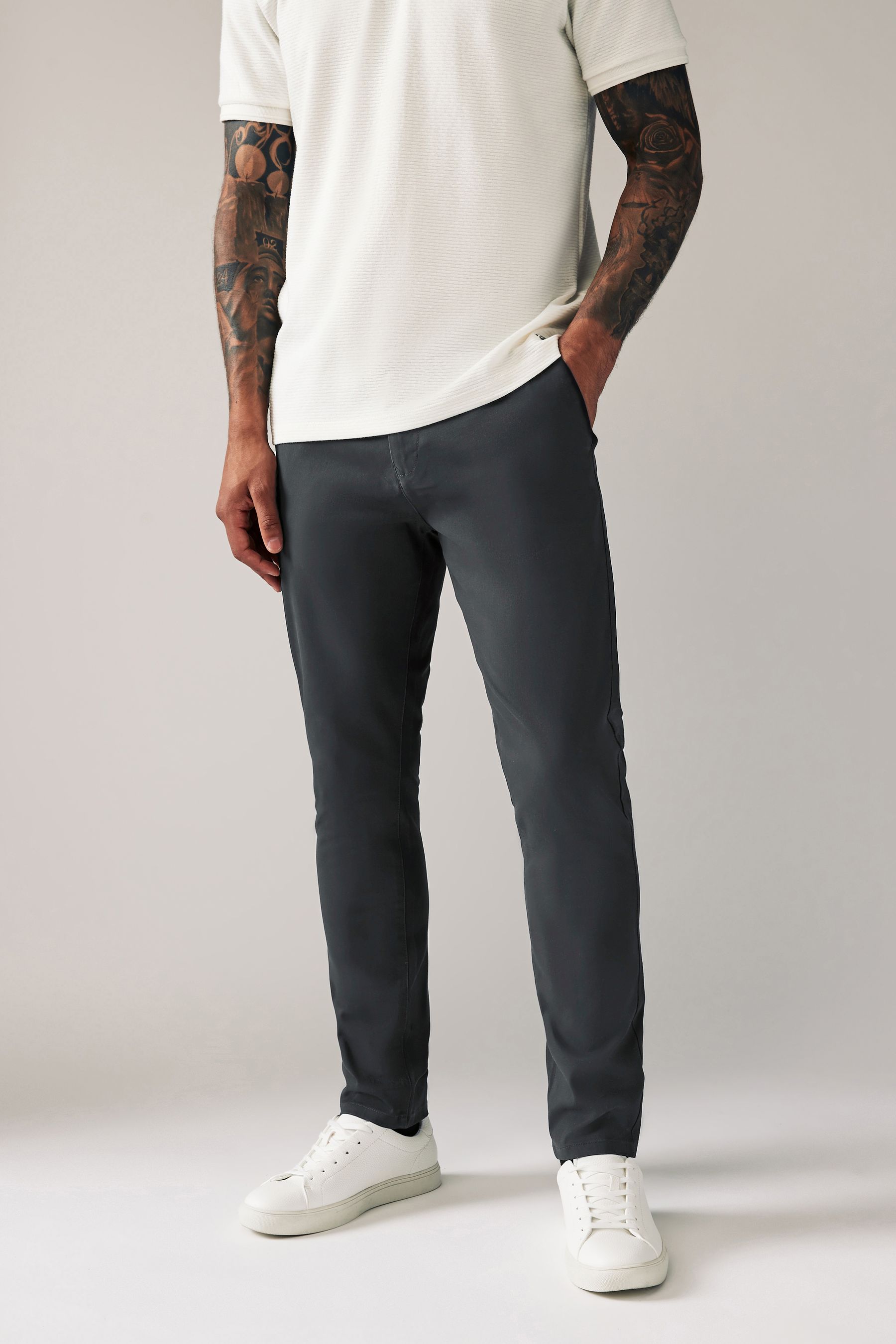 Buy Grey Charcoal Skinny Fit Stretch Chino Trousers from the Next UK online shop