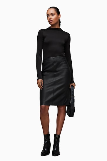 AllSaints Lucille Leather Black Skirt