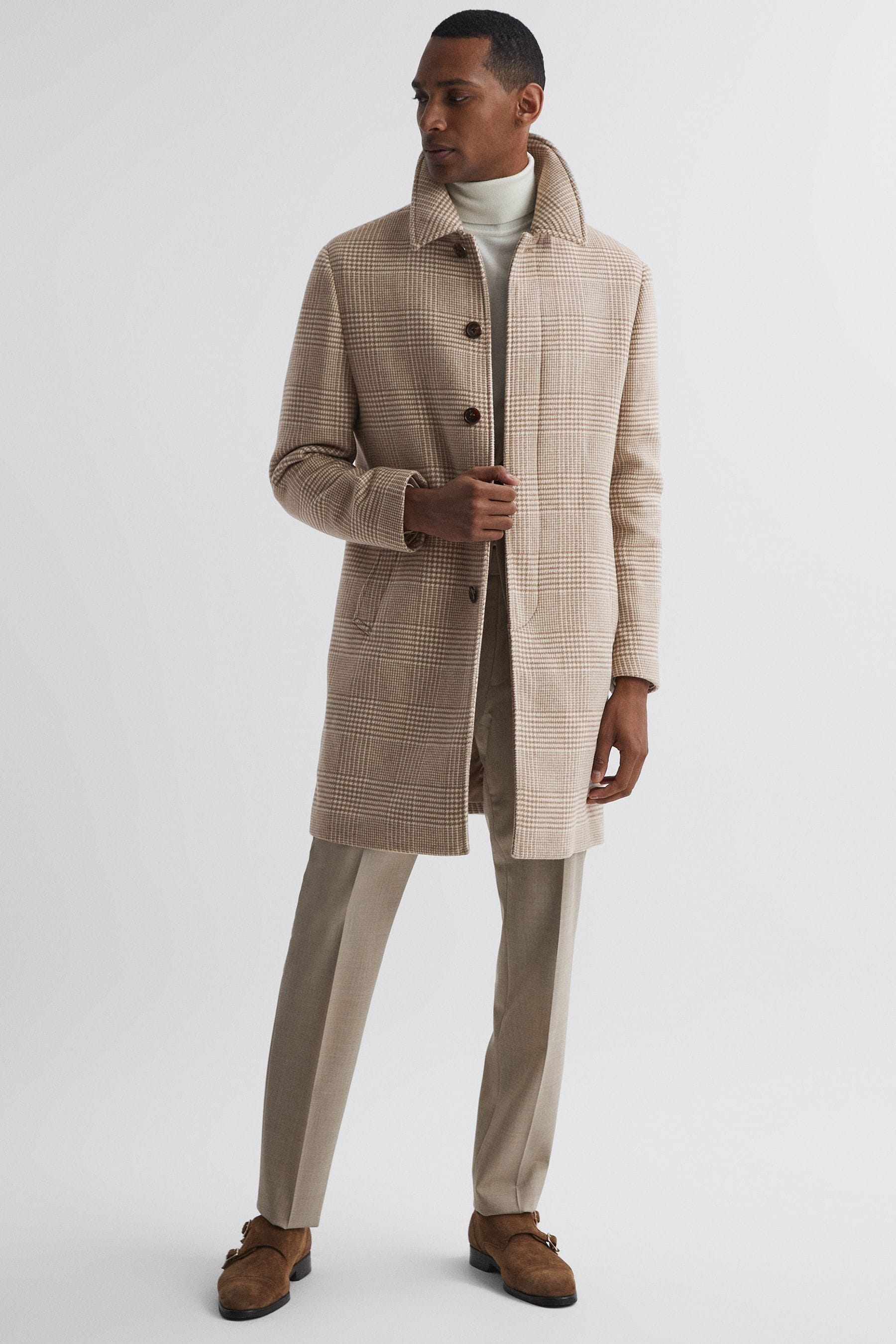 Buy Reiss Oatmeal Bellagio Wool Check Mid Length Coat from the Next UK online shop