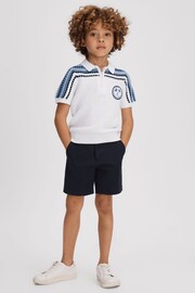 Reiss Optic White Stark Junior Textured Cotton Half-Zip Polo Shirt - Image 1 of 4