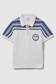 Reiss Optic White Stark Junior Textured Cotton Half-Zip Polo Shirt - Image 2 of 4