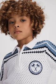 Reiss Optic White Stark Junior Textured Cotton Half-Zip Polo Shirt - Image 3 of 4