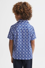 Reiss Bright Blue/White Tintipan Printed Cuban Collar Shirt - Image 5 of 6