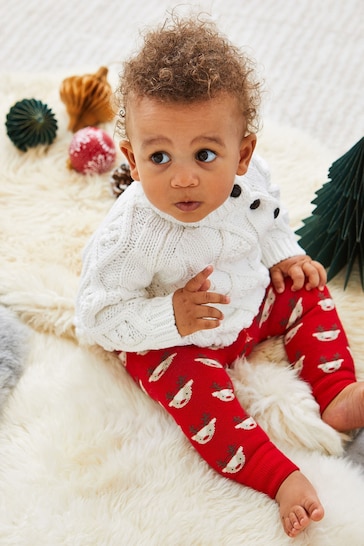 JoJo Maman Bébé Red Reindeer Extra Thick Baby Wrap Leggings