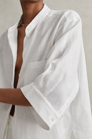 Reiss White Winona Relaxed Sleeve Linen Shirt - Image 3 of 6