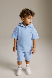 Teal Blue Short Sleeve Textured Hoodie and Shorts Set (3mths-7yrs) - Image 1 of 8