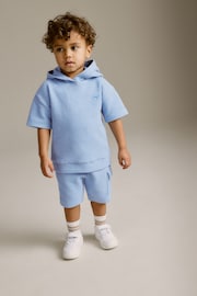 Teal Blue Short Sleeve Textured Hoodie and Shorts Set (3mths-7yrs) - Image 2 of 8